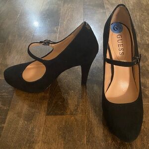 GUESS Black Suede Leather Mary Jean Heels Sz 6 1/2